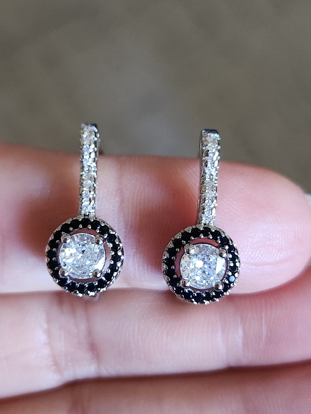 New 925 Silver Round Cut Diamond Onyx Hoop Earrings for Women